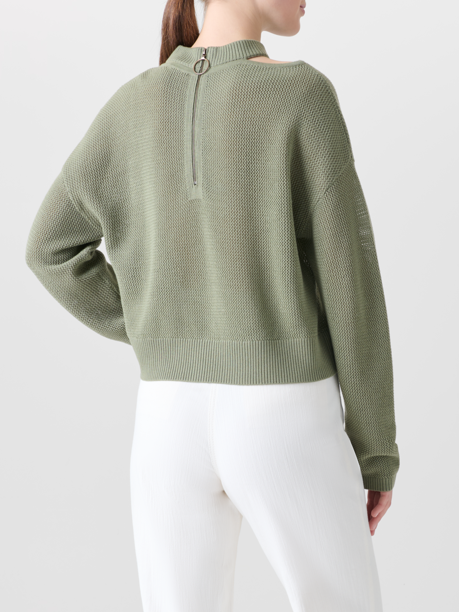 Designer Merino Pullover mit Schulterausschnitt - Grün 