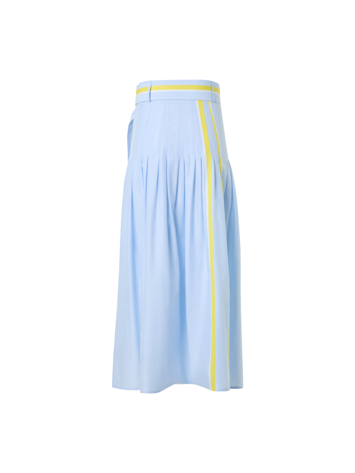 Designer Plissierter gestreifter Baumwoll-Chambray-Midirock mit Gürtel - Blau - Bunt