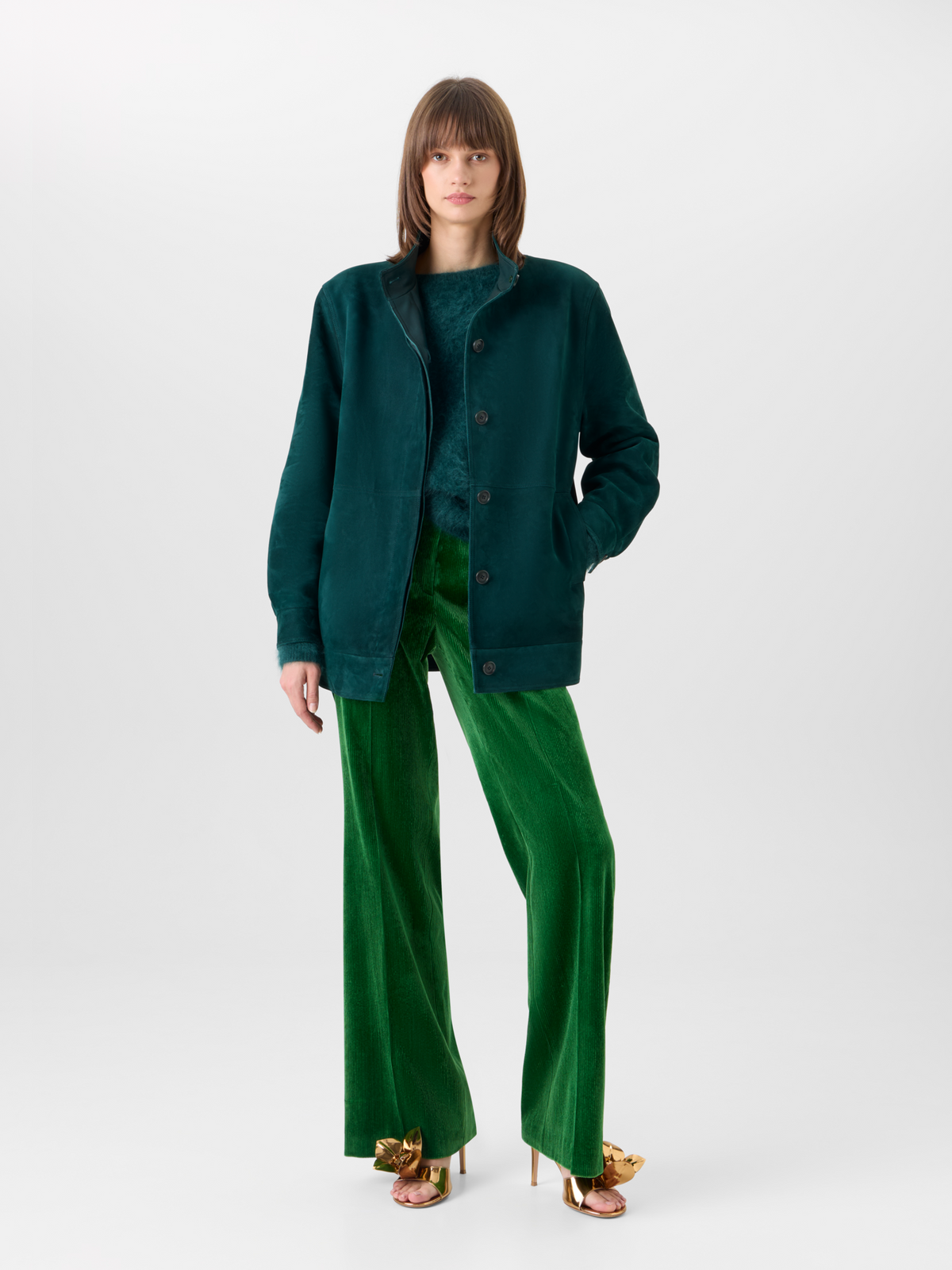 Designer Veloursleder-Blouson mit Nappaleder-Gilet - Grün 