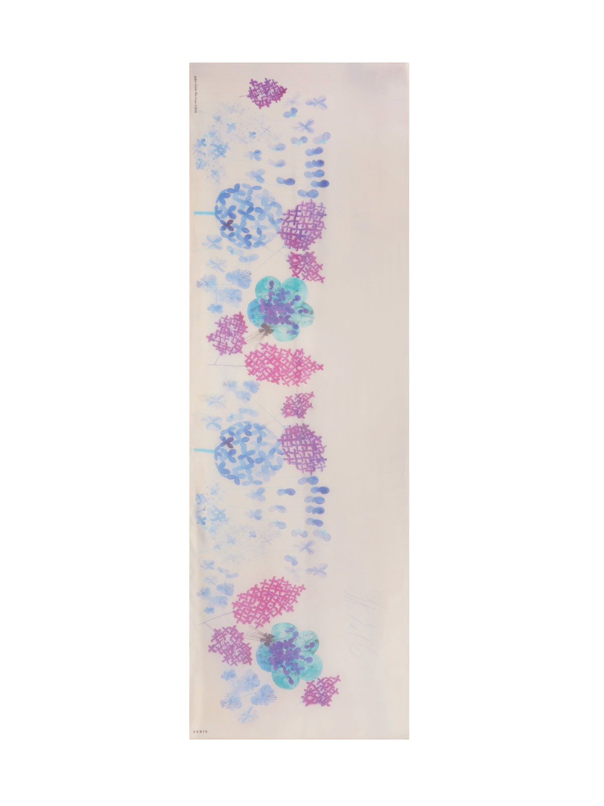 Designer Baumwoll-Seiden-Schal mit Denim Blossom Druck - Blau - Bunt - Rosa