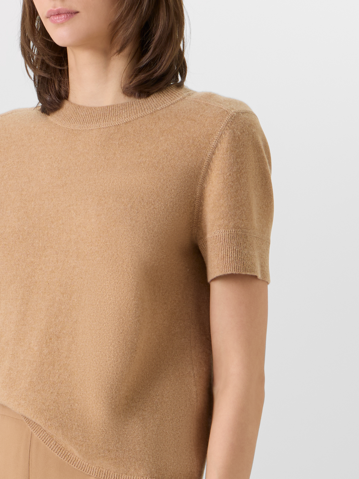 Designer Kurzärmeliger Strickpullover aus Kaschmir - Braun #editorial