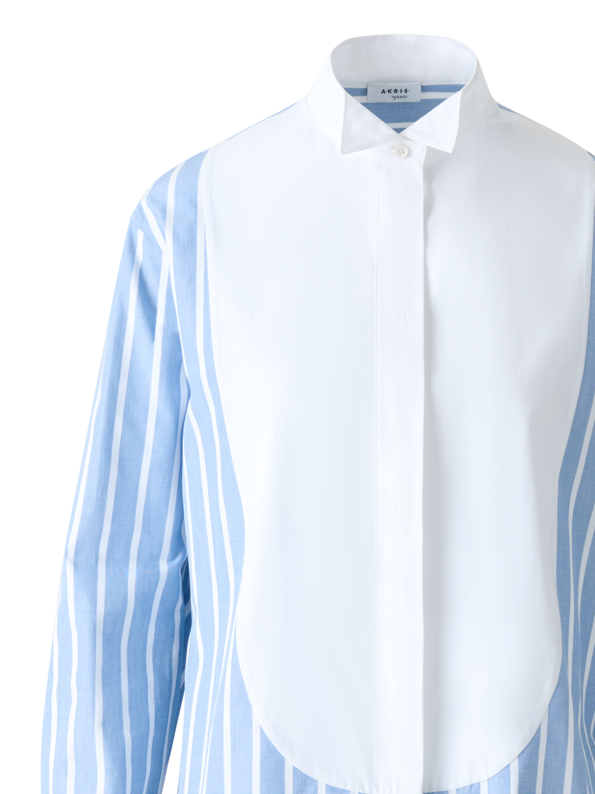 Designer Gestreifte Baumwoll-Tunikabluse mit XL-Plastron - Blau - Bunt