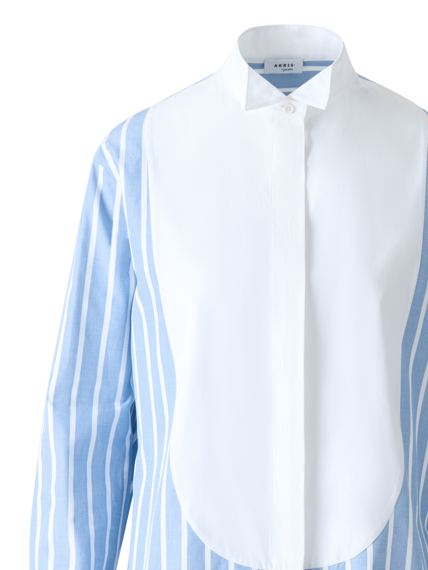 Designer Gestreifte Baumwoll-Tunikabluse mit XL-Plastron - Blau - Bunt