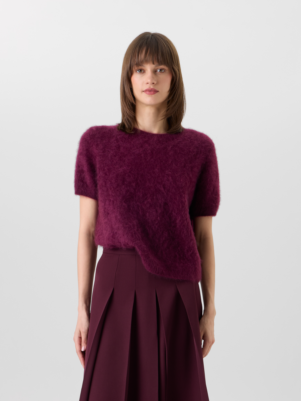 Designer Cloud Cashmere Top mit kurzen Ärmeln - Rot - Weinrot 