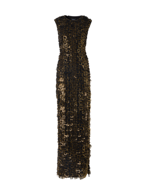 Designer Robe in Golden Frame Organza Tiles - Schwarz - Bunt