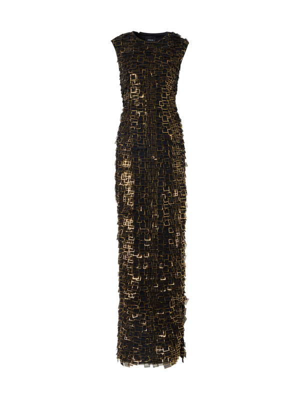 Designer Robe in Golden Frame Organza Tiles - Schwarz - Bunt