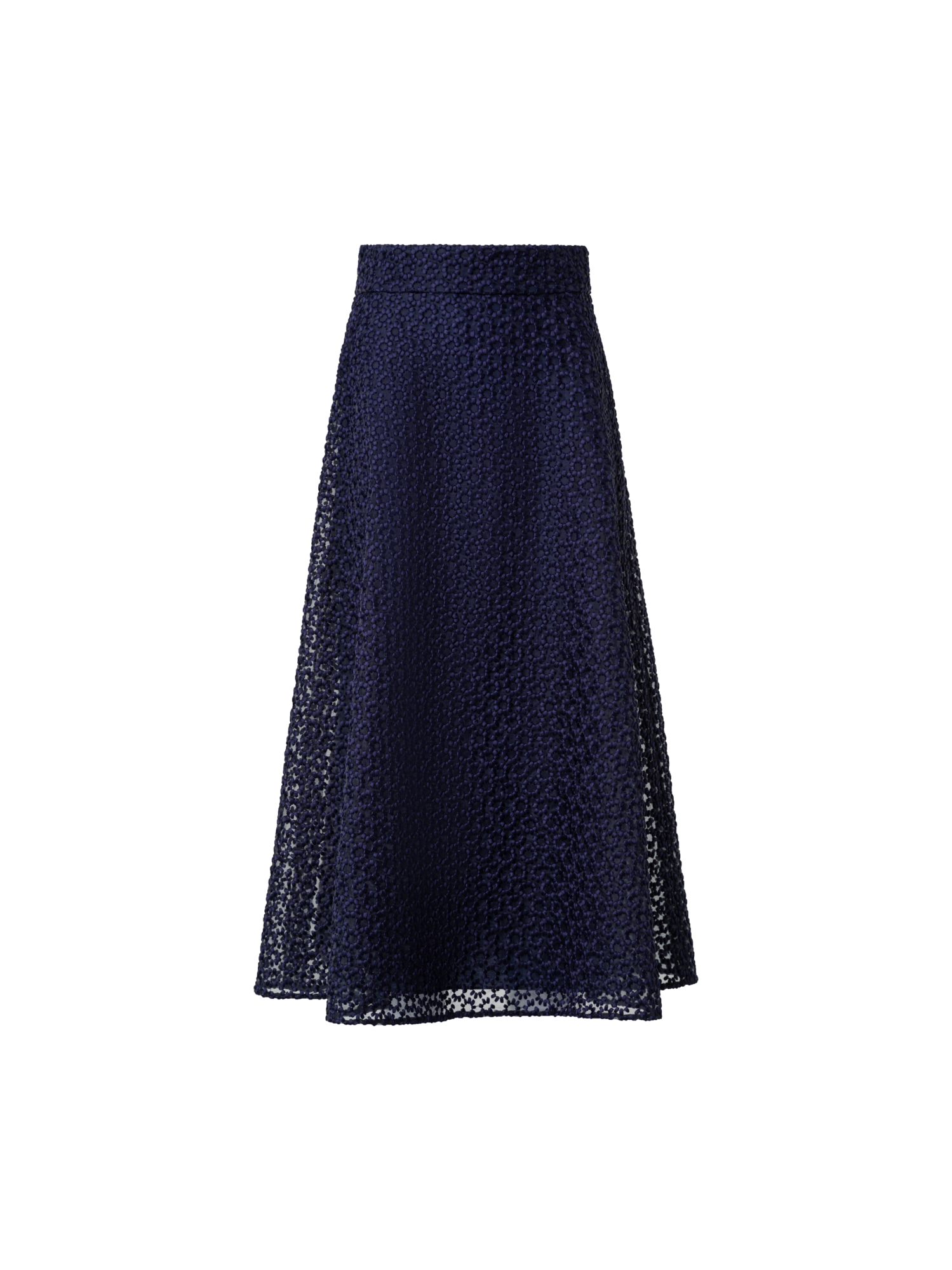 Designer Organza-Midi-Rock mit St.Gallen-Blumenstickerei - Dunkelblau - Blau