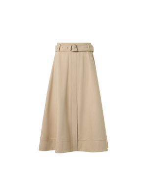 Designer Ausgestellter A-Linien-Midirock aus Baumwolldenim - Beige