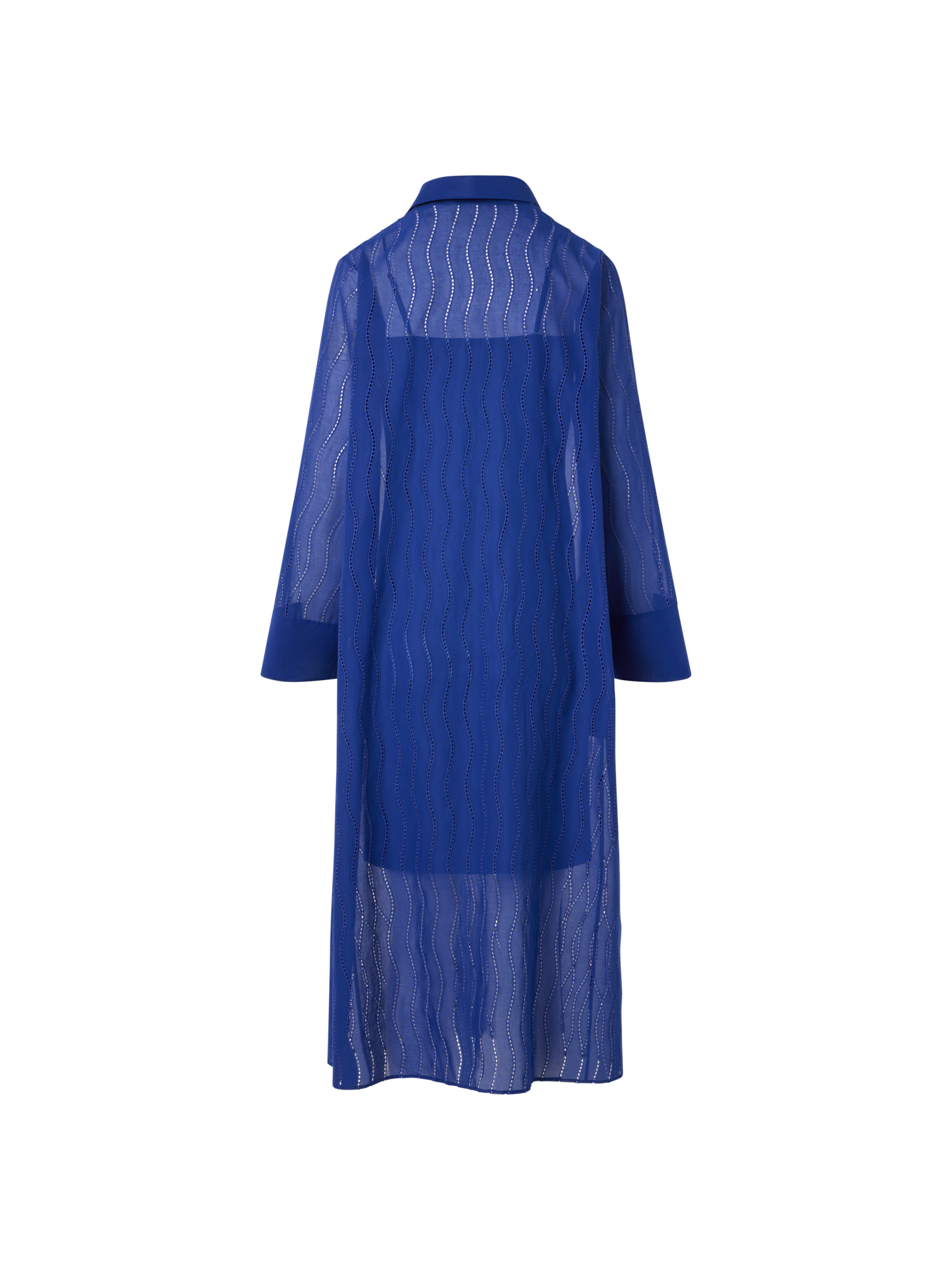 Designer Besticktes Midi-Hemdblusenkleid mit Wave-Stickerei - Blau