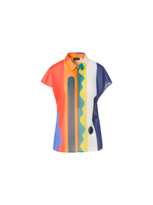 Designer Baumwoll-Tunika-Bluse mit Paravent-Druck - Bunt