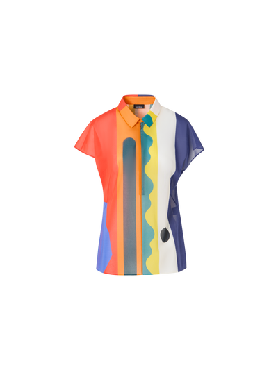 Designer Baumwoll-Tunika-Bluse mit Paravent-Druck - Bunt