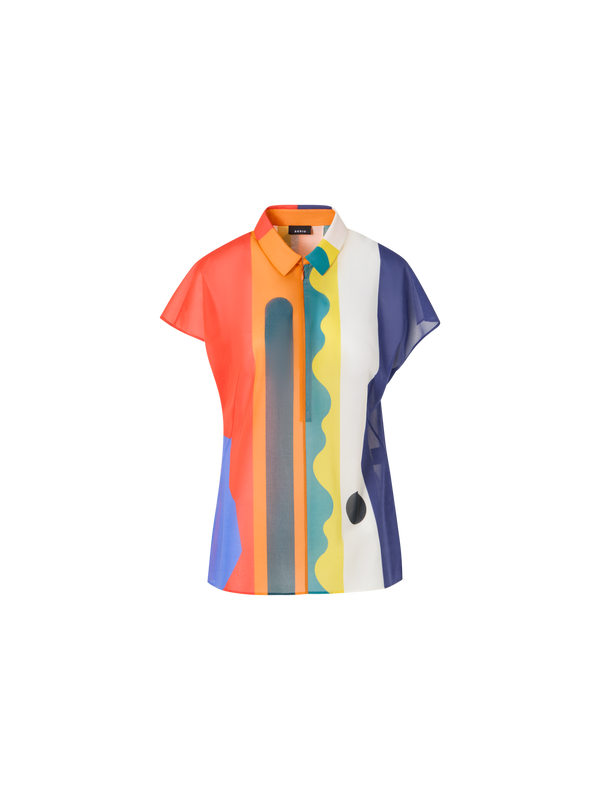 Designer Baumwoll-Tunika-Bluse mit Paravent-Druck - Bunt