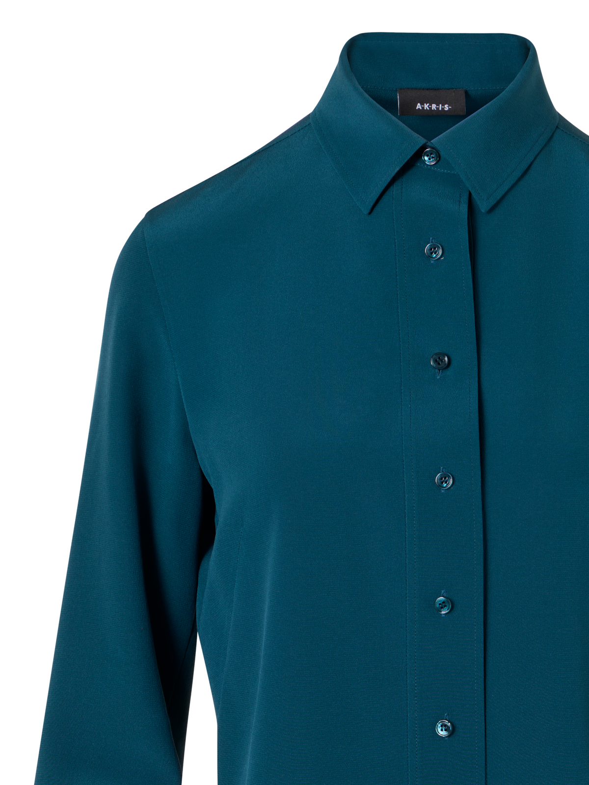 Designer Langärmelige Tunikabluse aus Seidenkrepp - Blau