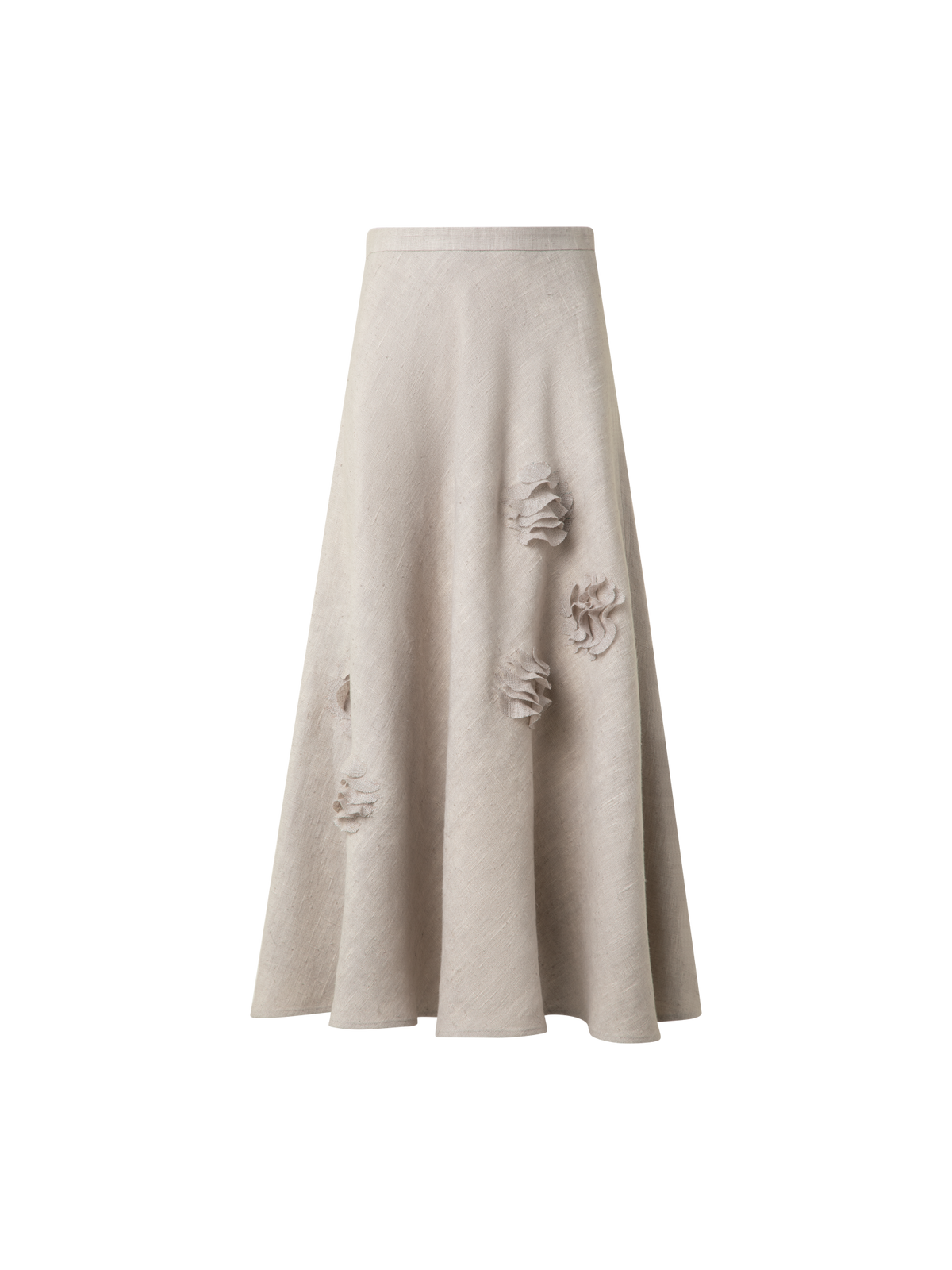 Designer Midirock aus Leinen mit 3D Carnation Detail - Beige