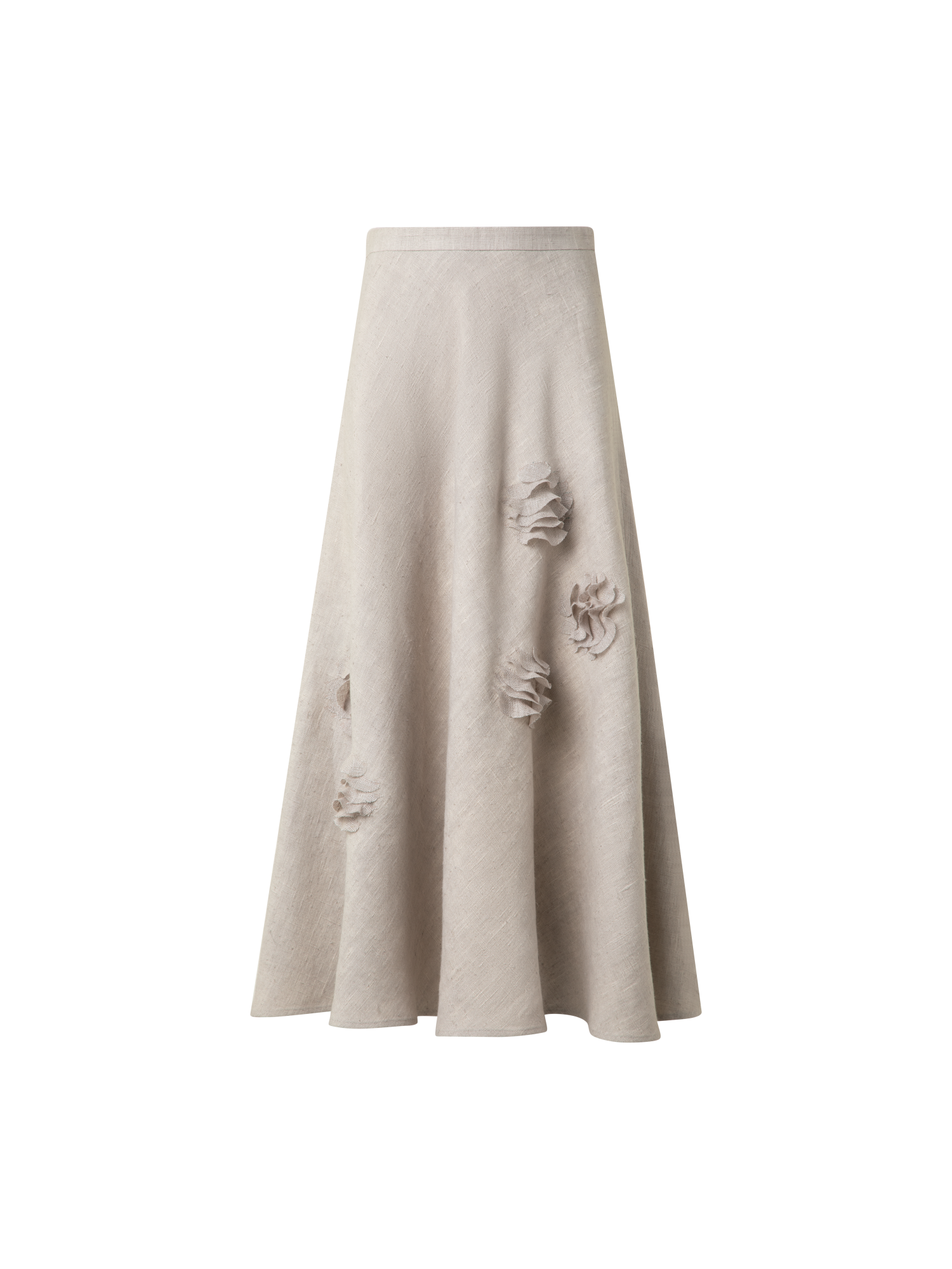 Designer Midirock aus Leinen mit 3D Carnation Detail - Beige