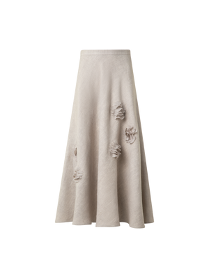 Designer Midirock aus Leinen mit 3D Carnation Detail - Beige