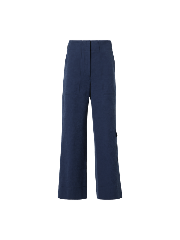 Designer Cliff gerade Cropped-Cargohose aus Baumwoll-Seersucker - Dunkelblau - Blau