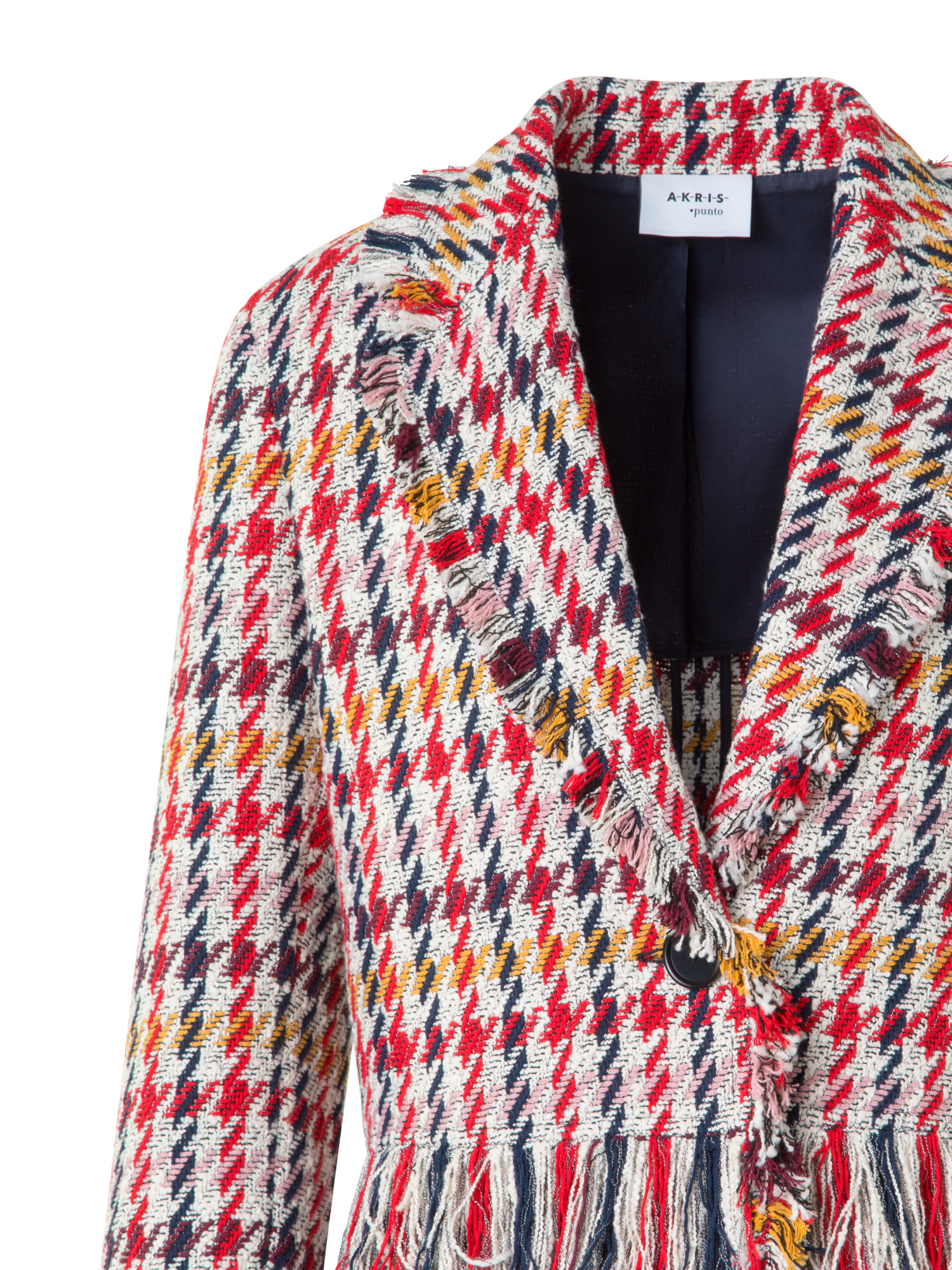 Designer Kurze Tweed-Jacke mit Fransen - Bunt - Rot