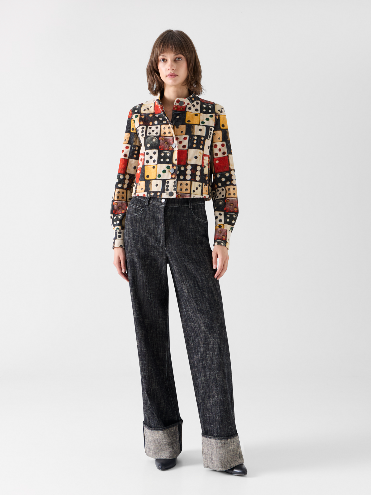 Designer Cordjacke mit grossem Dice Print - Bunt 