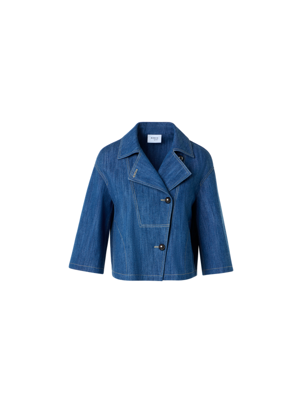 Designer Asymmetrische kastige Cropped-Denim-Jacke - Blau