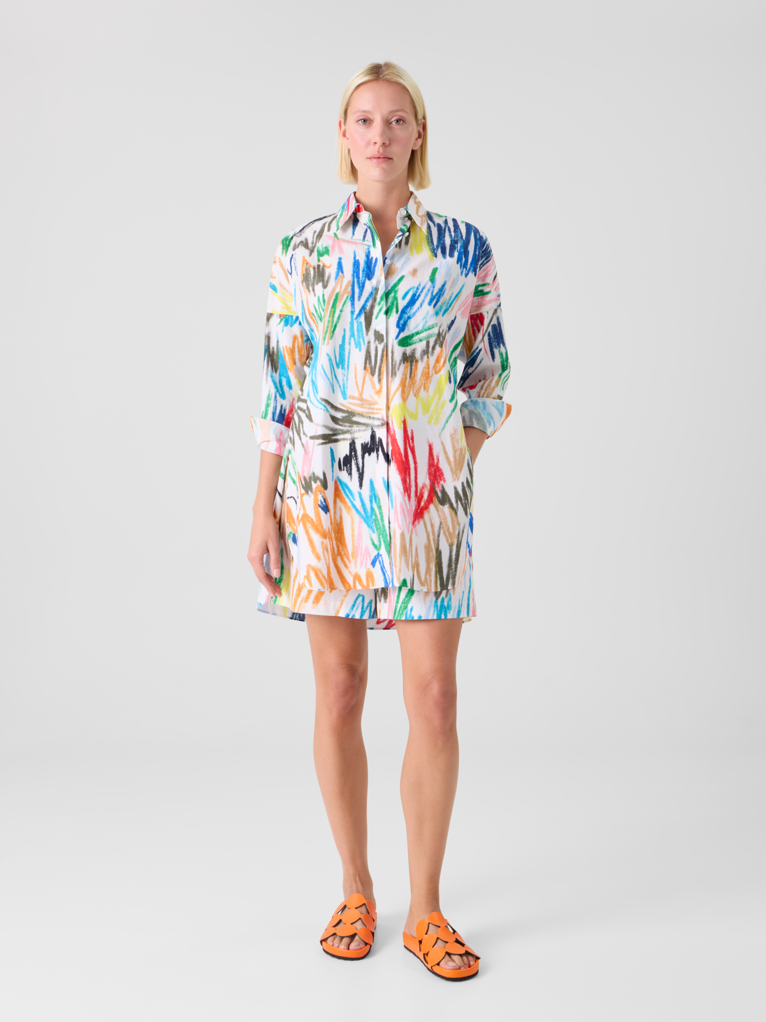 Designer Felice Baumwollshorts mit Scribble-Druck und elastischem Bund - Bunt