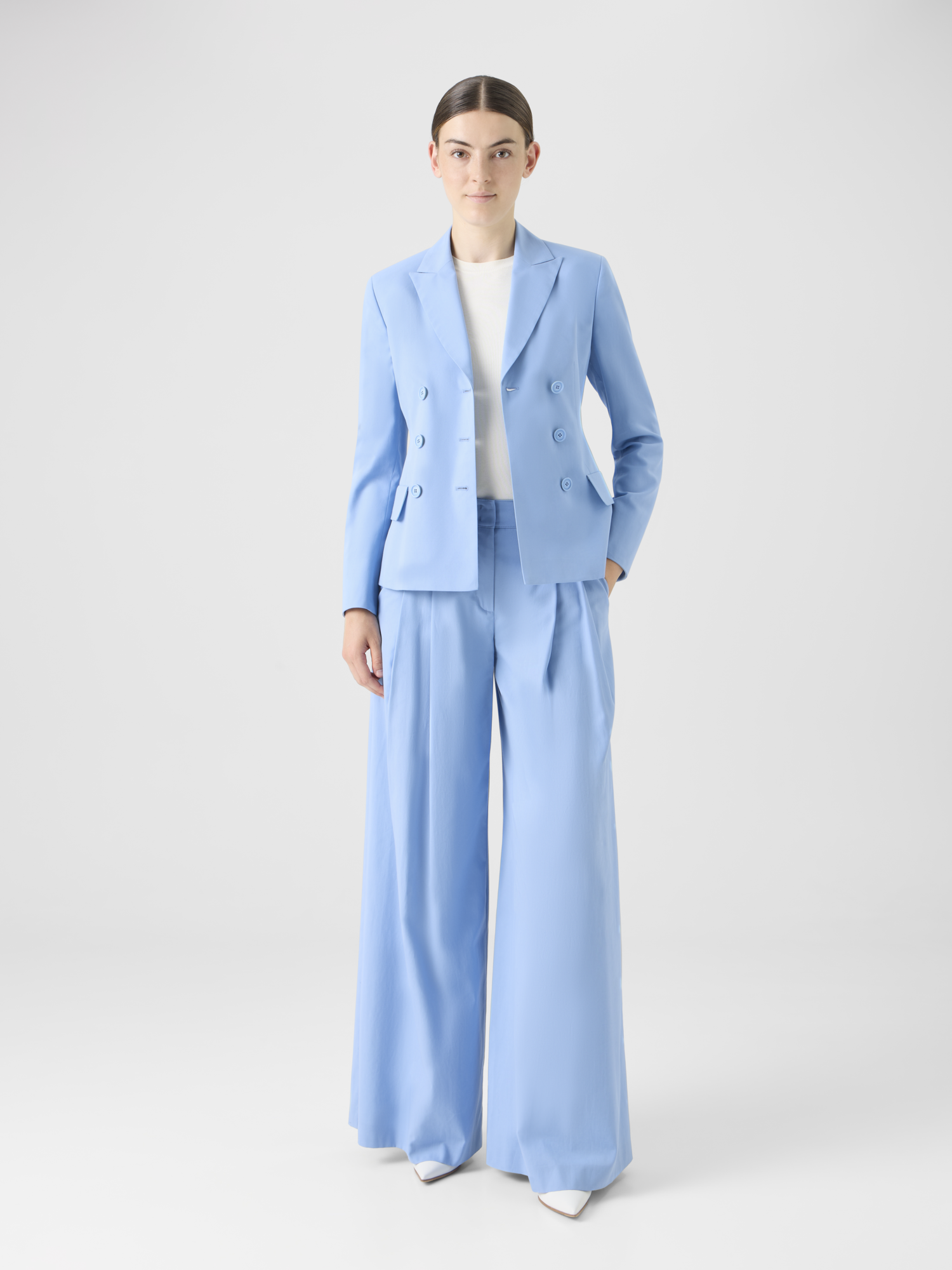 Designer Hose mit weitem Bein aus Baumwoll-Stretch-Gabardine - Dunkelblau - Blau 