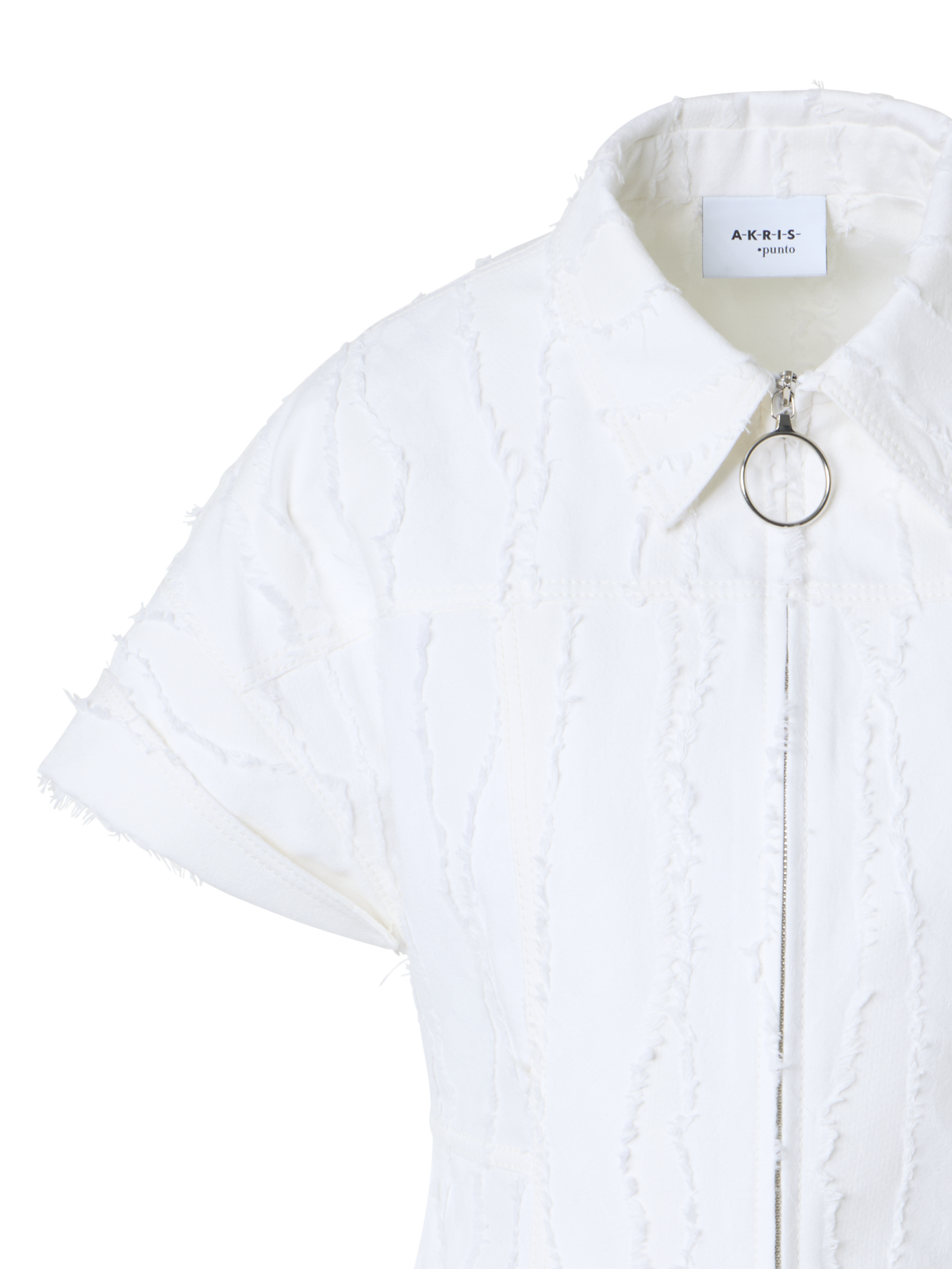 Designer Kurze Jacke aus Fransen-Wave-Jacquard - Weiss