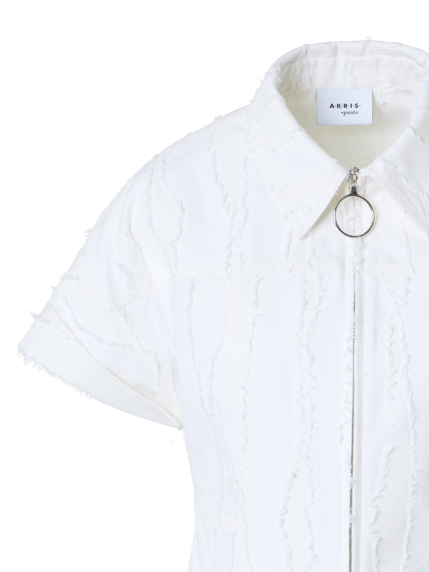 Designer Kurze Jacke aus Fransen-Wave-Jacquard - Weiss