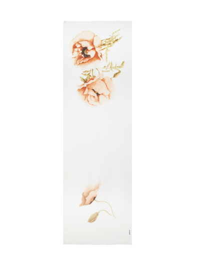 Designer Kaschmir-Seidenschal mit Anemone Druck - Bunt - Ecru - Weiss