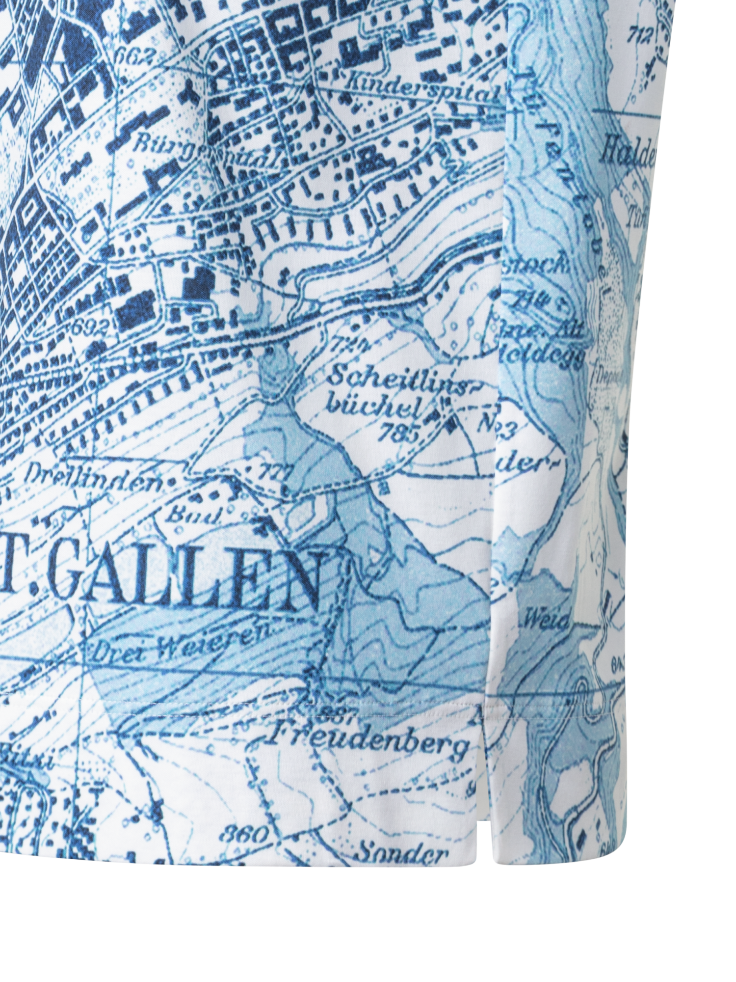 Designer Baumwoll-T-Shirt mit St. Gallen Map Druck - Blau - Bunt