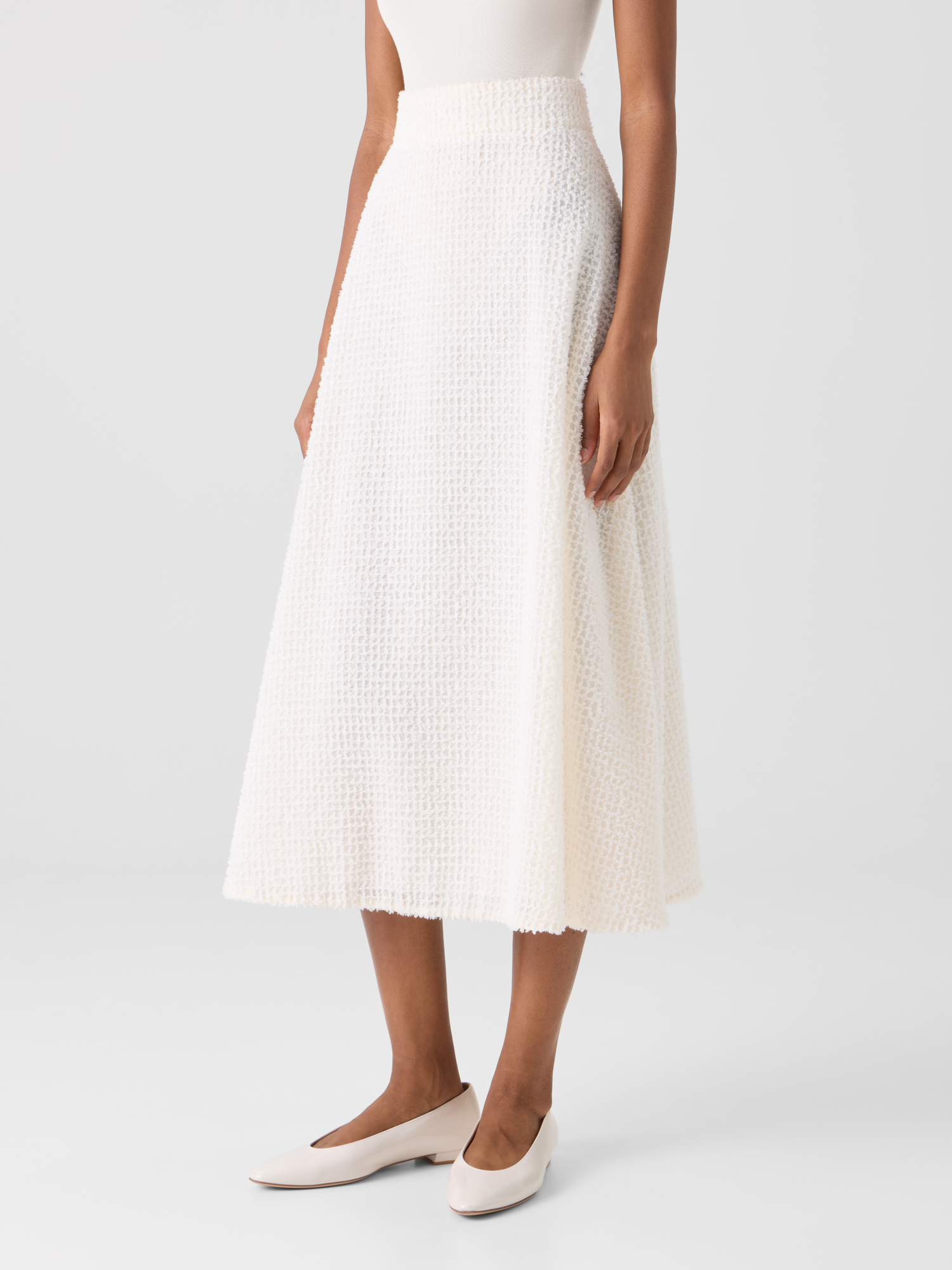 Designer Ausgestellter Midirock aus Fransen-Gitter - Ecru 
