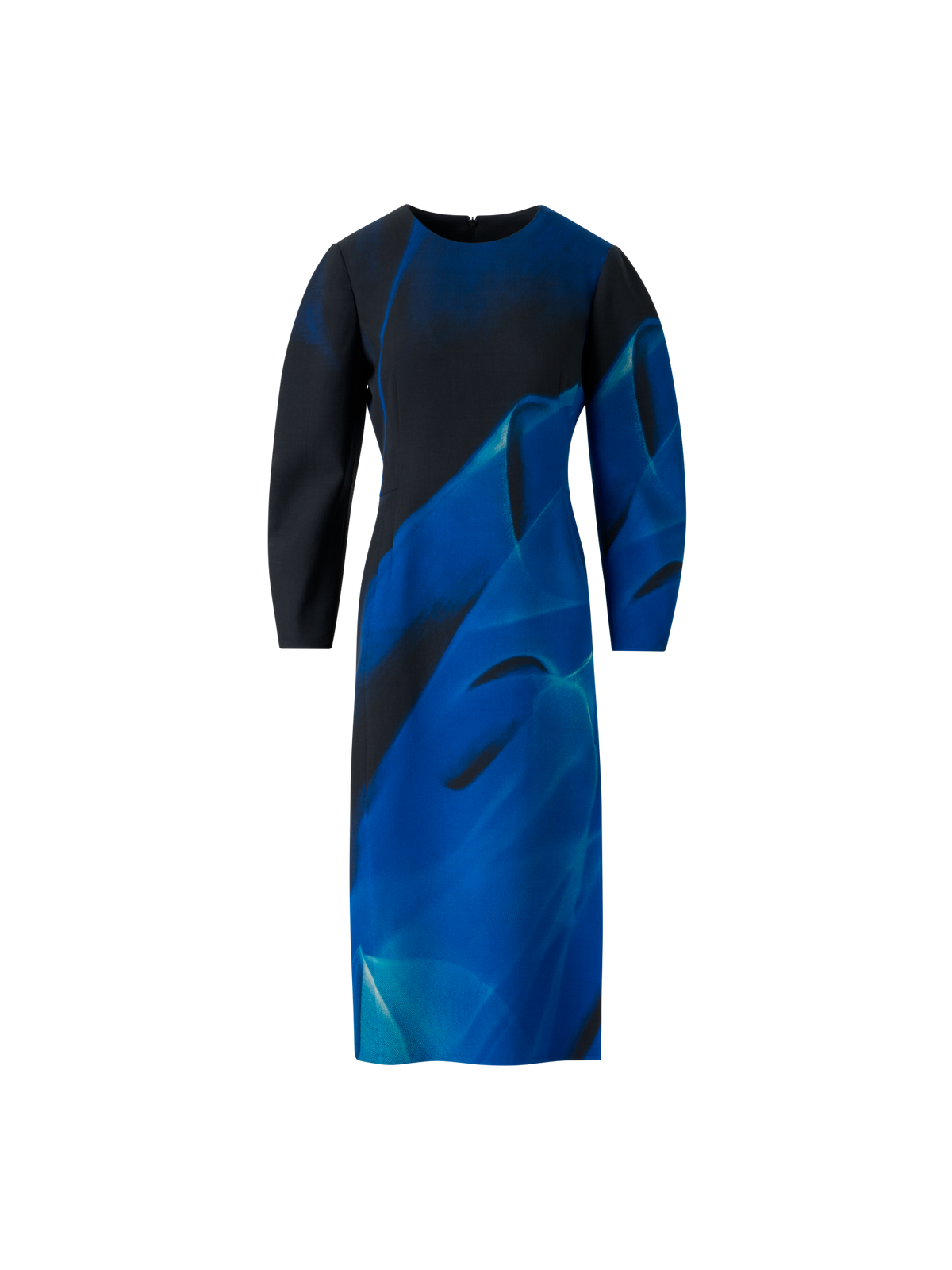 Designer Barrel Sleeve Kleid in Cyanotype Print - Blau - Bunt