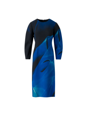 Designer Barrel Sleeve Kleid in Cyanotype Print - Blau - Bunt