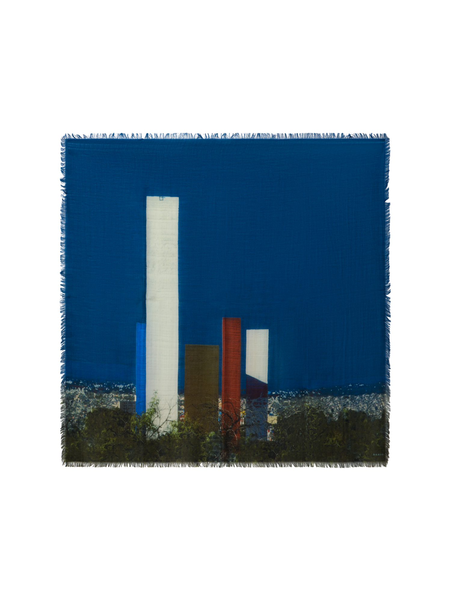 Designer Schal mit Barragan-Towers-Print - Dunkelblau - Blau - Bunt