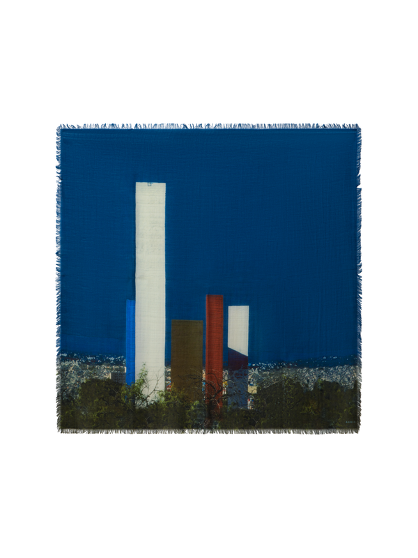 Designer Schal mit Barragan-Towers-Print - Dunkelblau - Blau - Bunt