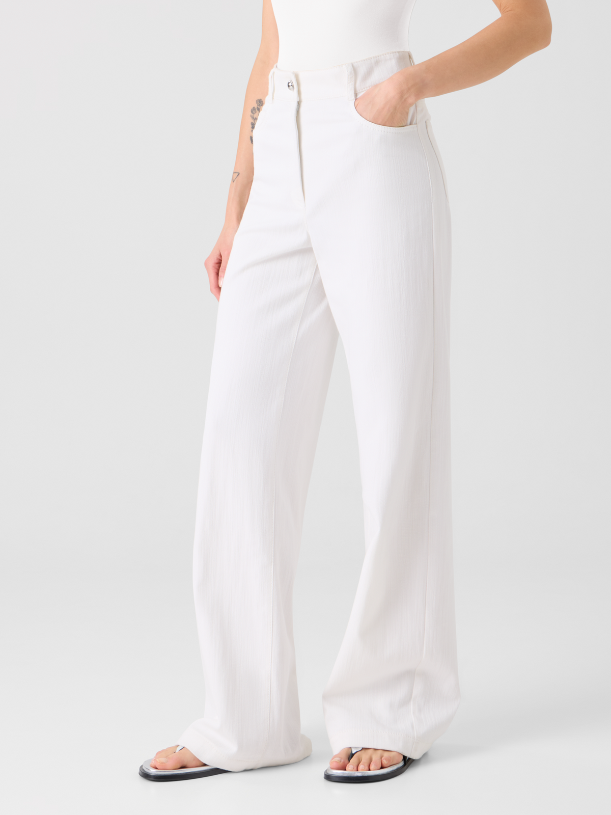 Designer Cooper Wide Leg Hose aus Stretch-Baumwolldenim - Weiss