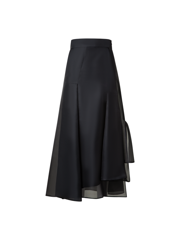 Designer Asymetrischer Midirock aus Seiden-Organza - Schwarz