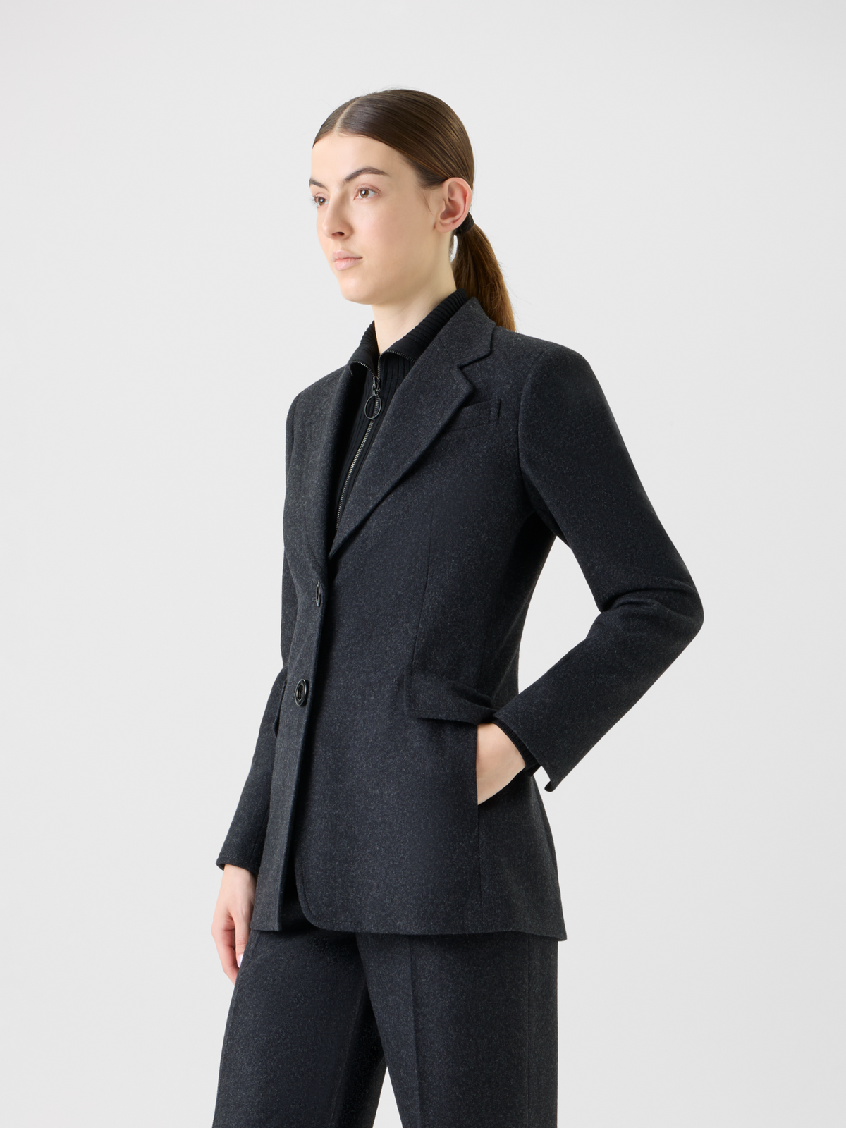Designer Winterlicher Wollflanell Blazer - Grau #editorial
