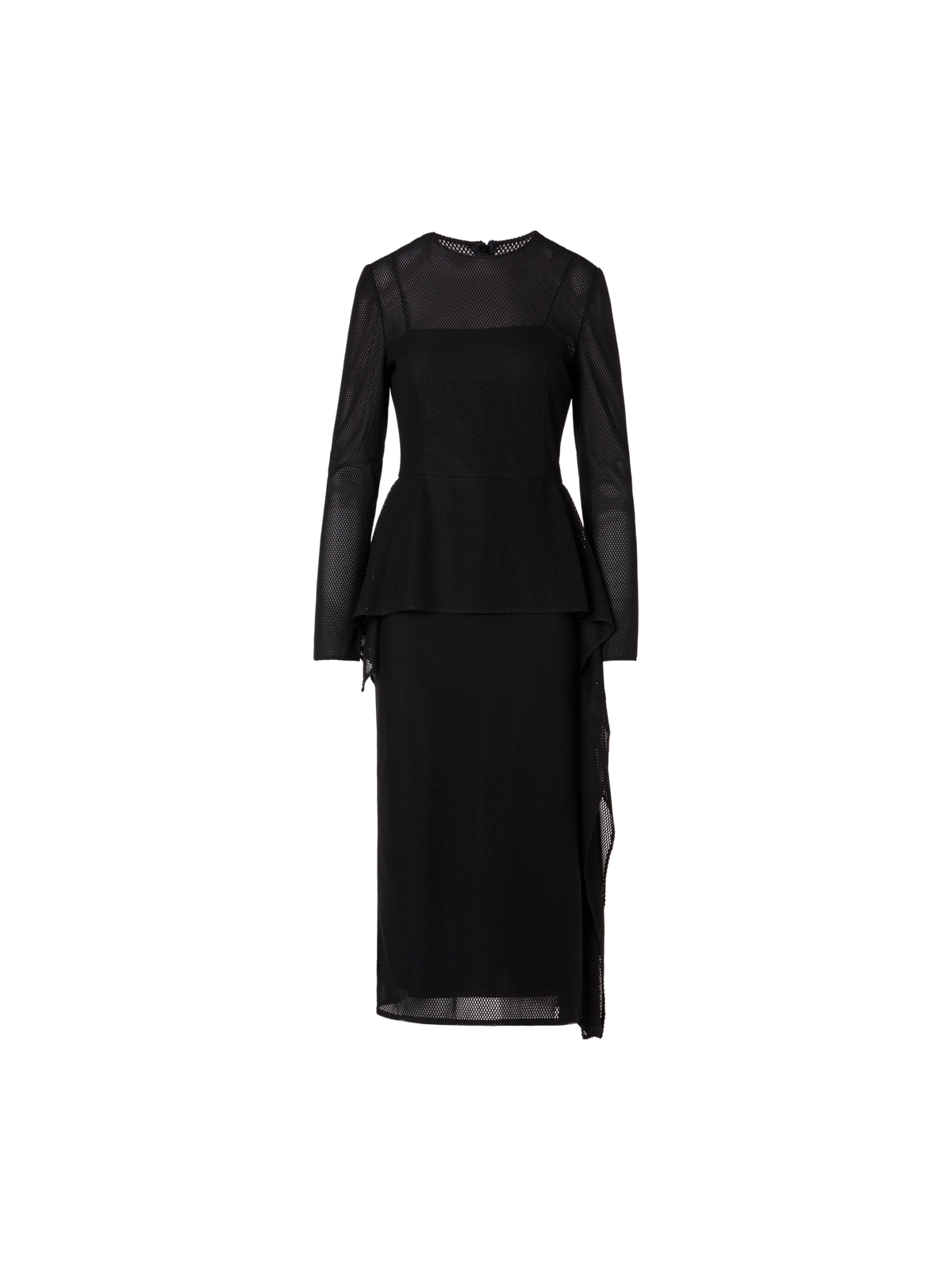 Designer Midikleid aus Techno Grid mit Taillendrapierung - Schwarz