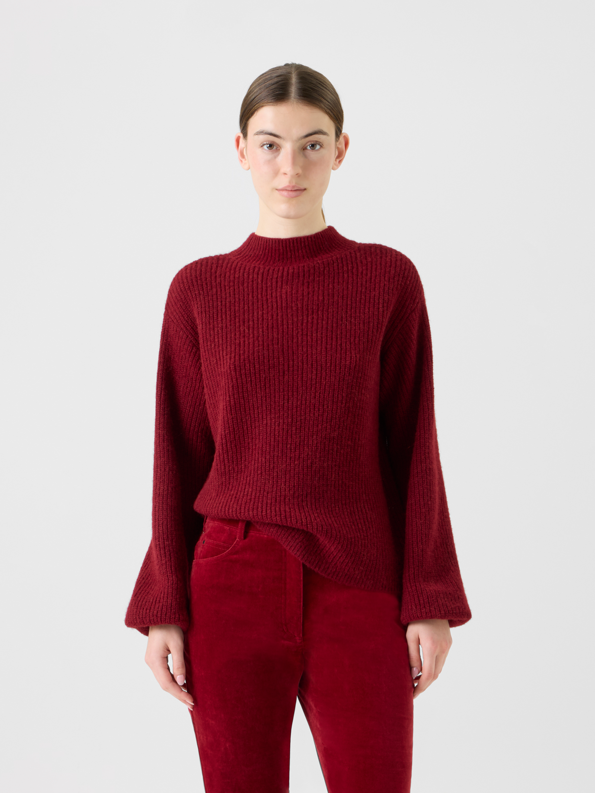 Designer Alpaka Wolle Strick Pullover mit weitem Ärmel - Rot #editorial
