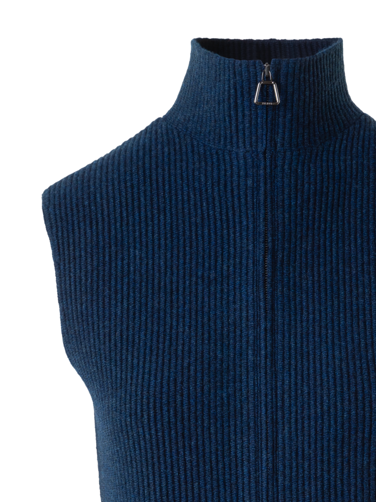 Designer Kaschmir Strick Gilet mit Rippen Vorderteil - Dunkelblau - Blau