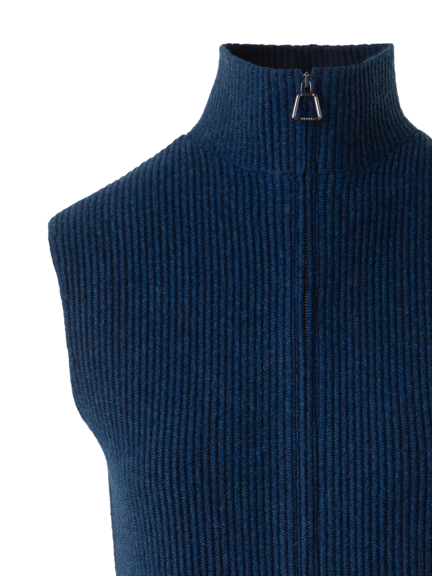 Designer Kaschmir Strick Gilet mit Rippen Vorderteil - Dunkelblau - Blau