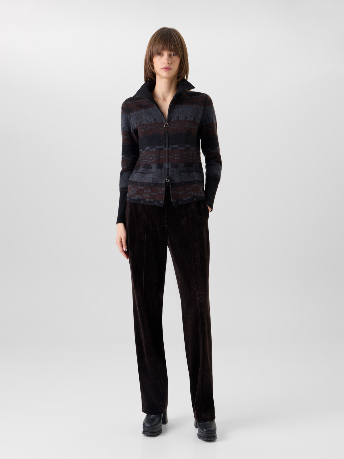 Designer Cardigan aus Kaschmir-Jacquard - Bunt - Braun - Grau 