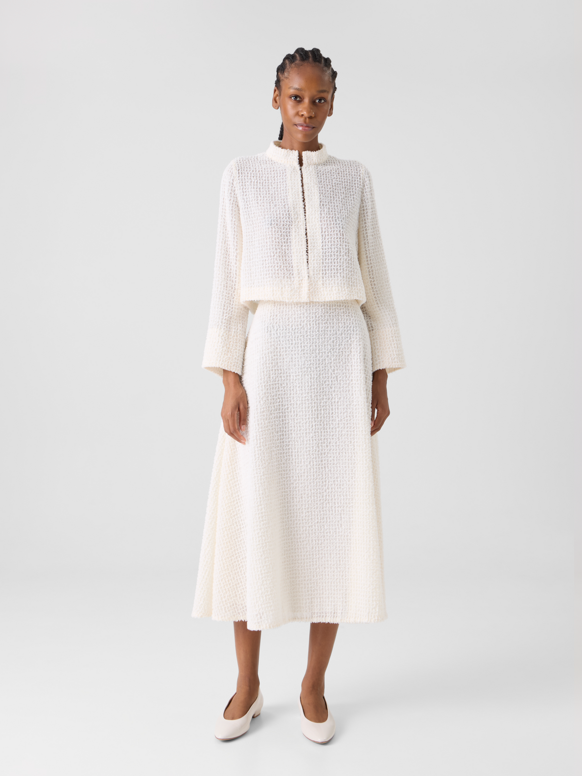 Designer Ausgestellter Midirock aus Fransen-Gitter - Ecru #editorial
