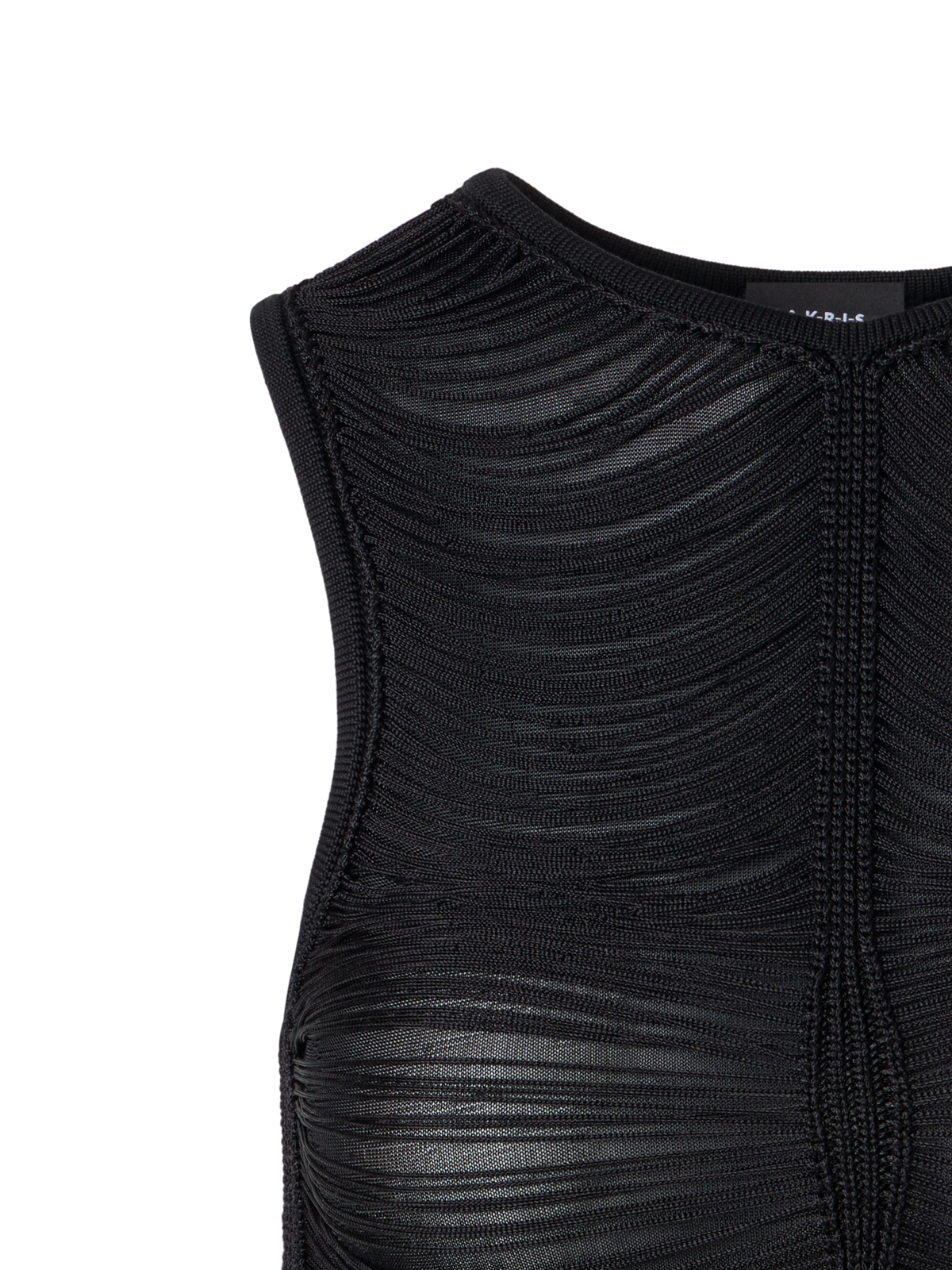 Designer Seidenstrick-Top mit Fransendrapierung - Schwarz