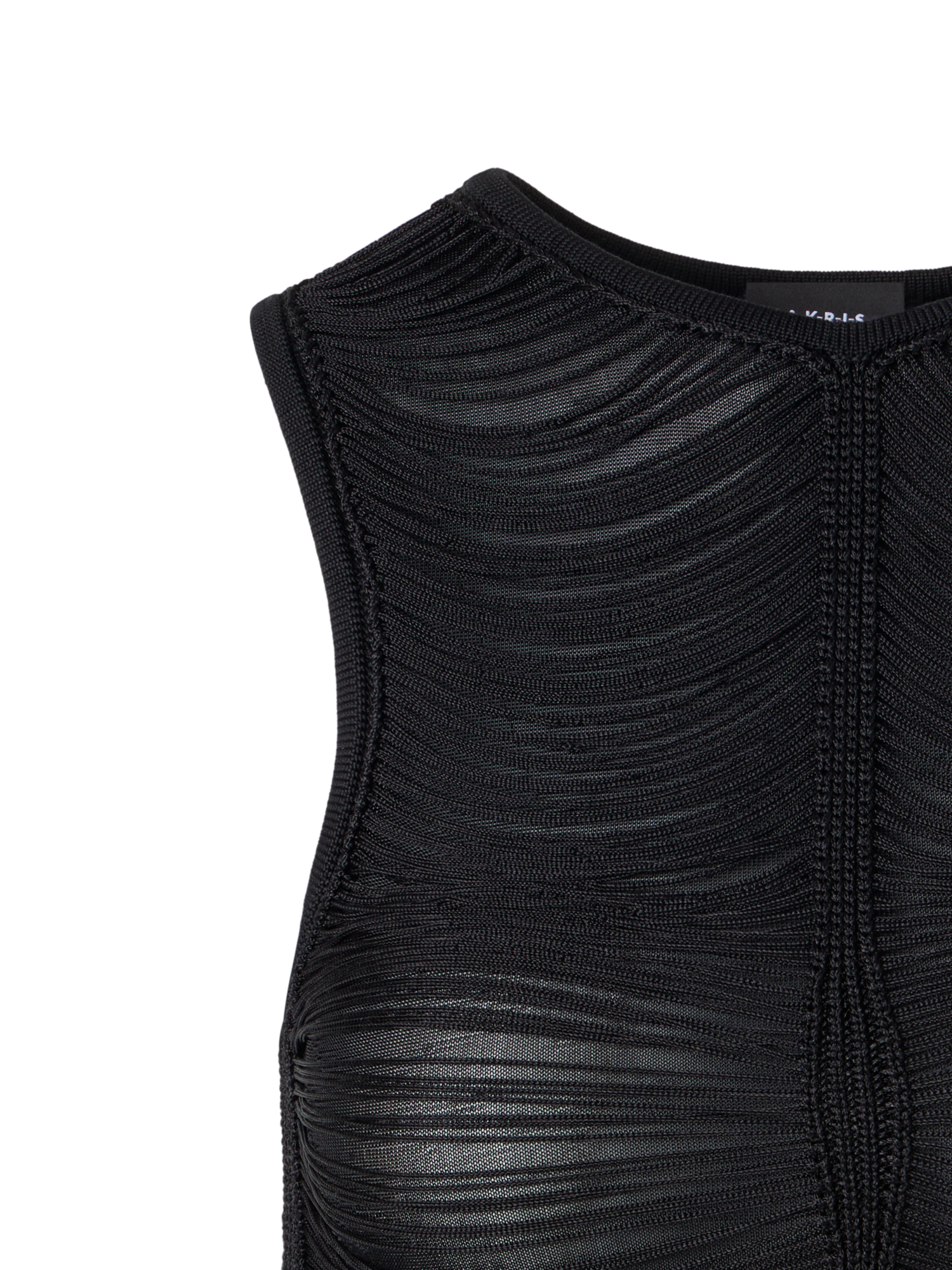 Designer Seidenstrick-Top mit Fransendrapierung - Schwarz