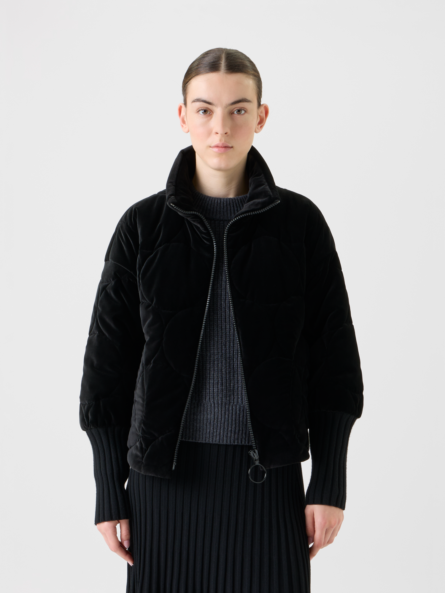 Designer Signature Punktestepp Samt Jacke - Schwarz 