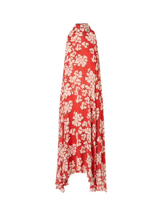 Designer Ärmelloses Midi-Kleid mit Papercut Flower Print - Rot