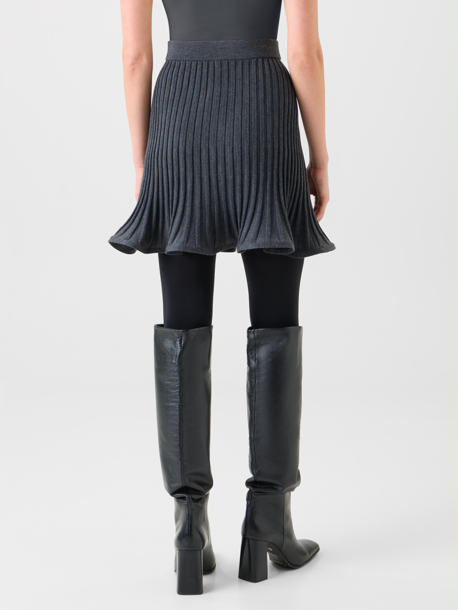 Designer Ausgestellter Merino Ripp Mini-Rock - Grau 