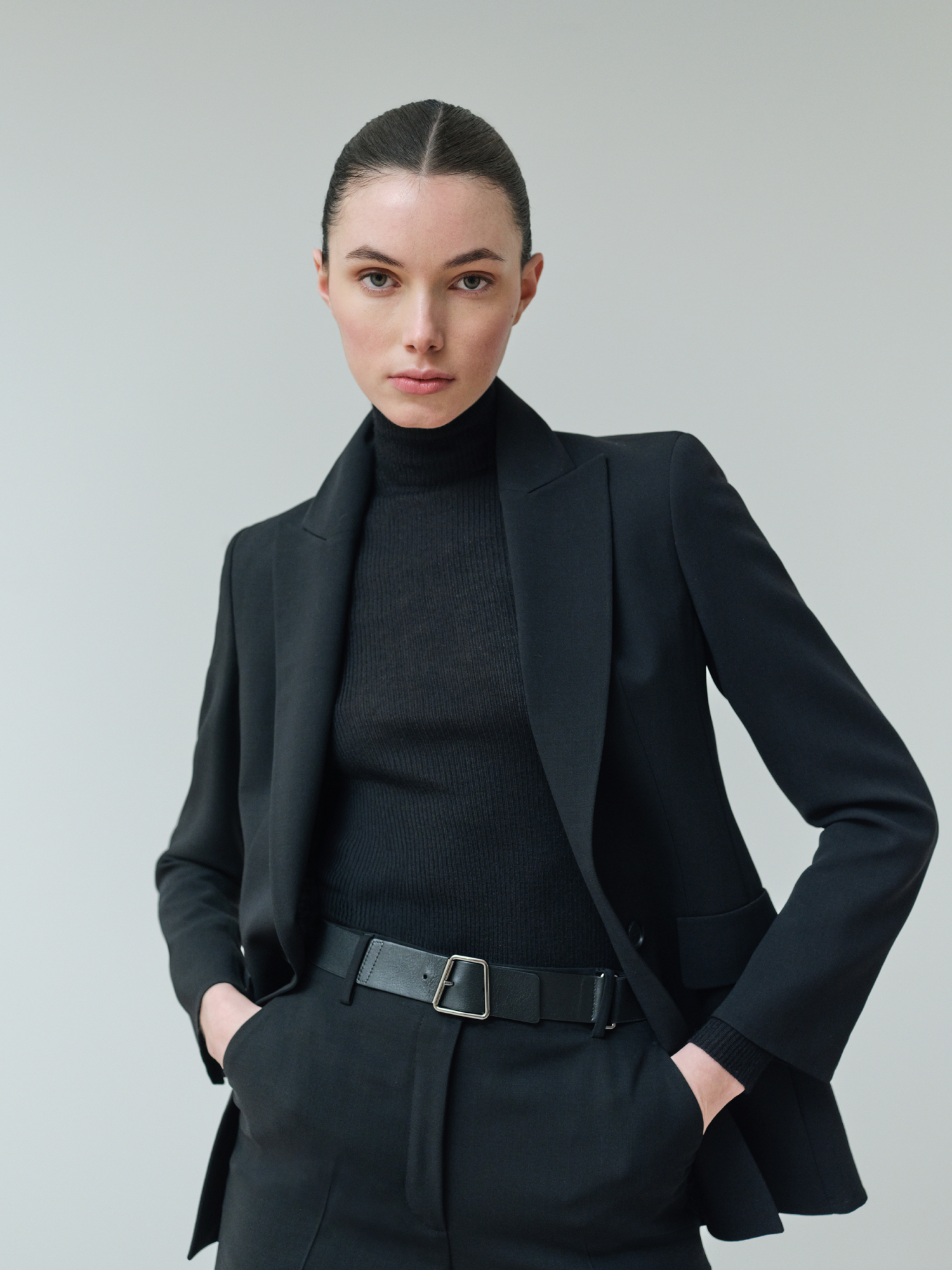 Designer Langer Blazer aus Woll-Doubleface - Schwarz 